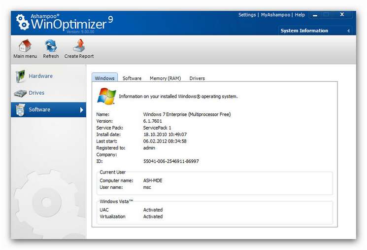 WinOptimizer wo9 systeminformation software.zoom85 Procedure