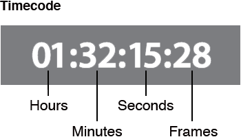 Timecode fields for hours, minutes, seconds, and frames