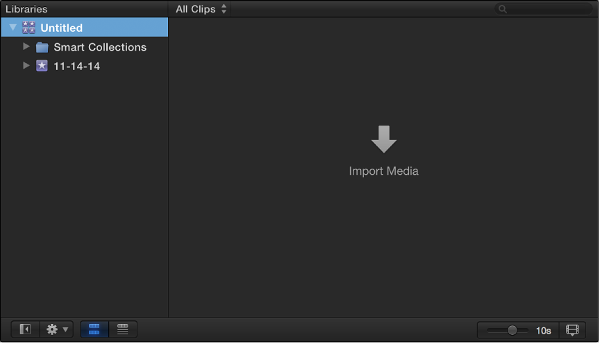 Libraries list and Import Media button