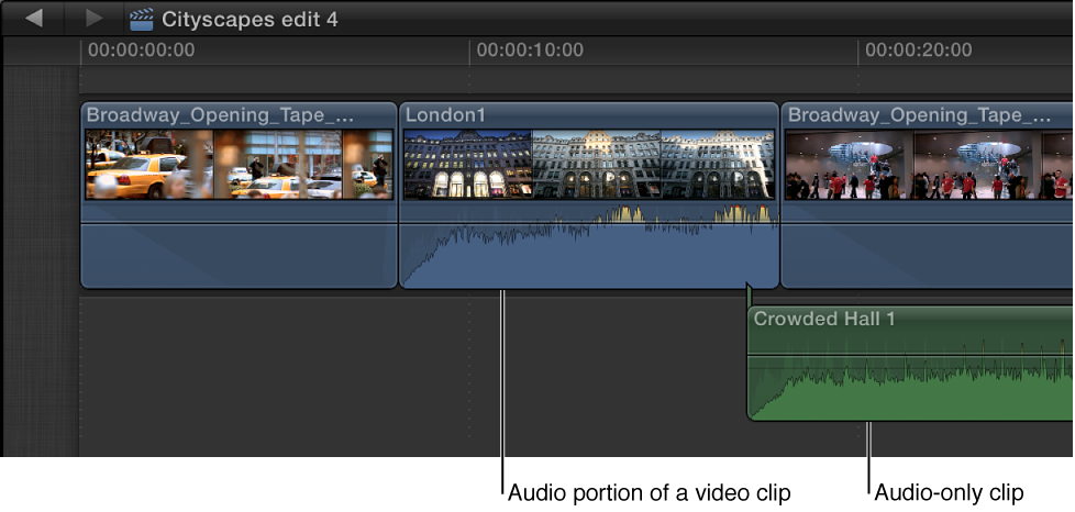 Audio-only clip and audio portion of video clip in Timeline