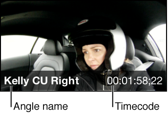 Angle name and timecode shown on angle