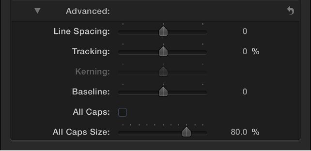 Advanced section of Text inspector