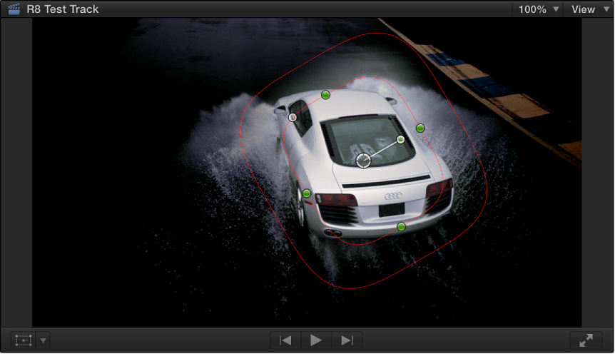 Viewer showing shape mask around an image of car with everything outside of mask darkened