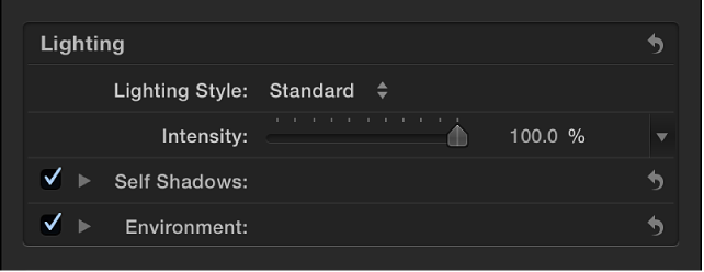 Text inspector showing the Lighting section of the 3D Text section