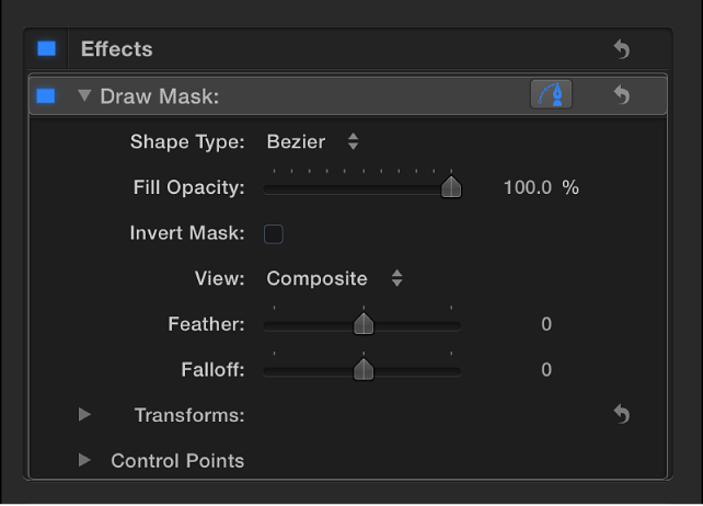 Draw Mask controls in Video inspector