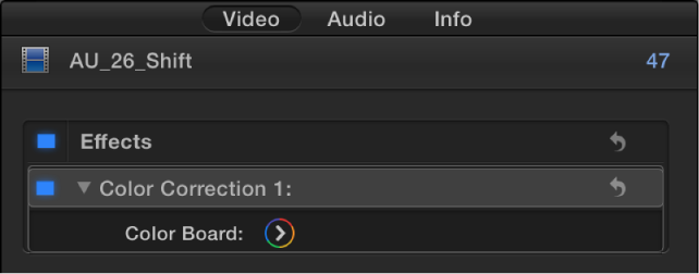 Color Correction effect in the Effects section of the Video inspector