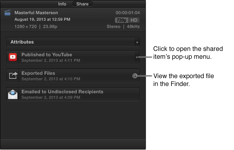 Share inspector showing three shared items