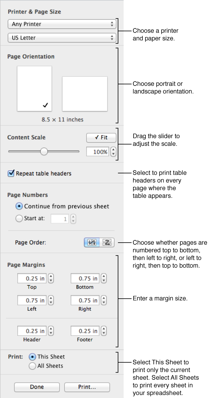 printing in numbers for mac