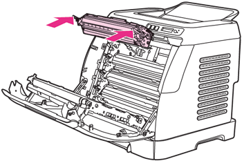 HP Color Laserjet 2605 y insert cartridge כדי להחליף את מחסנית ההדפסה