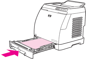 HP Color Laserjet 2605 y tray2 close Slik fjerner du fastkjørt papir fra skuff 2 eller den valgfrie skuff 3