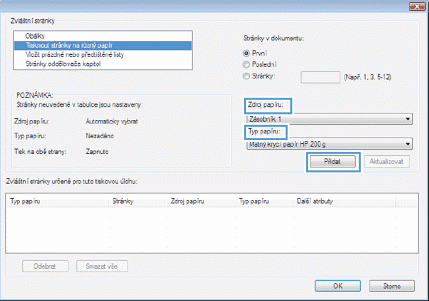 HP LaserJet 600 M601 M602 M603 kg print pq special source type cs Tisk první nebo poslední stránky na jiný papír v systému Windows