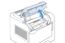 HP LaserJet 600 M601 M602 M603 jz pc01 การแก้ปัญหากระดาษติดที่บริเวณฝาครอบด้านบนและตลับหมึกพิมพ์