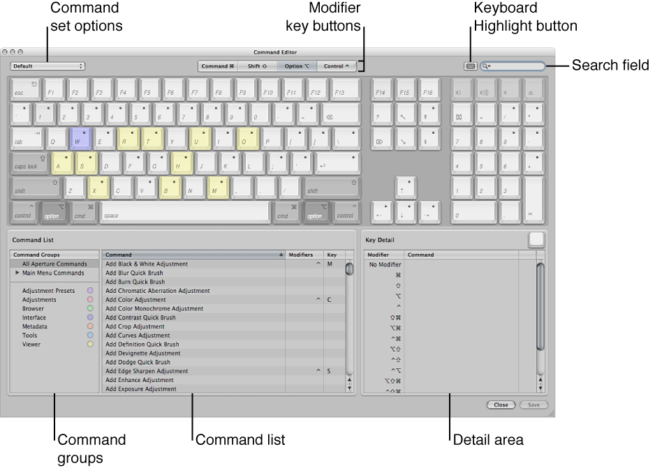 Figure. Controls in the Command Editor.