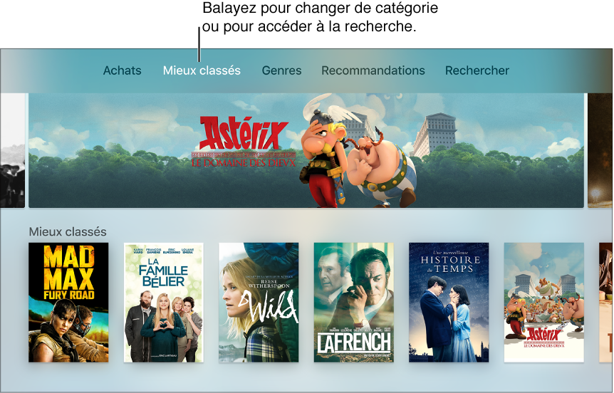 Écran d’accueil des films iTunes