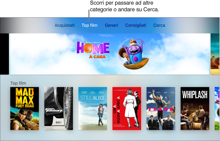 Schermata Home di Film di iTunes