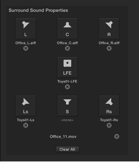 Inspector showing surround sound properties