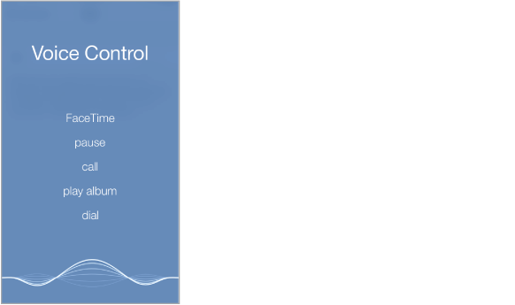 Voice control screen, showing examples of commands you can use. A wave form appears along the bottom of the screen.