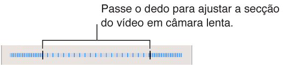 Para ajustar a secção do vídeo reproduzido em câmara lenta arraste cada uma das extremidades.