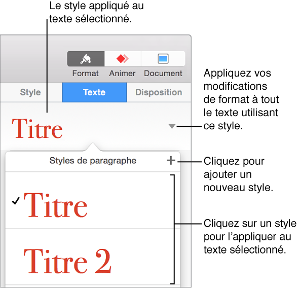 Menu local Styles de paragraphe.