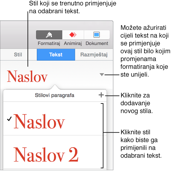 Skočni izbornik Stilovi paragrafa.