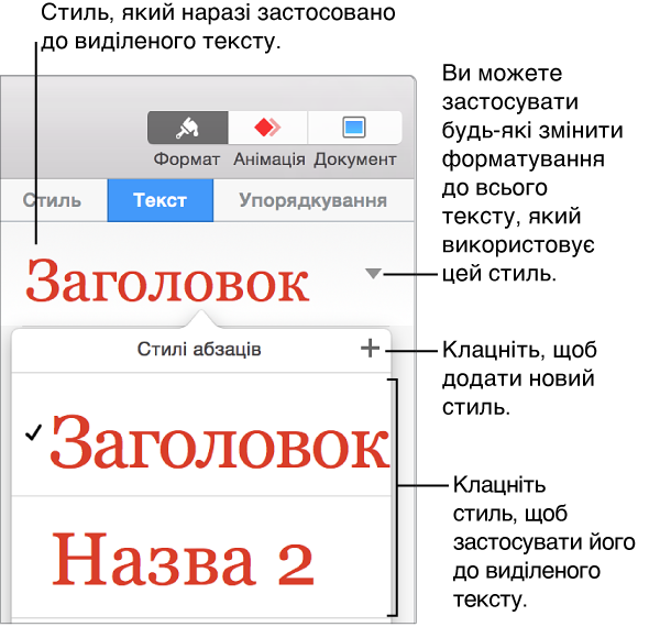 Спливне меню «Стилі абзаців».