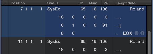 Abbildung. Event-Liste mit SysEx-Events.