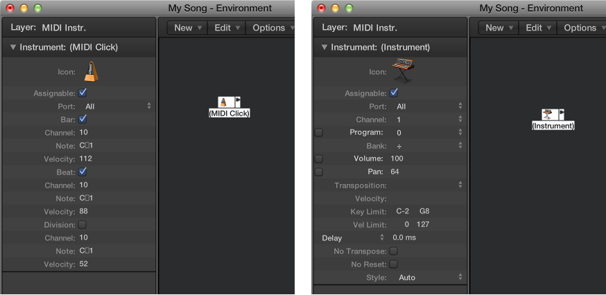 Figure. Environment window showing parameters in the Object inspector.