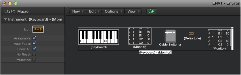 Figure. Environment window showing a macro object and its inspector.