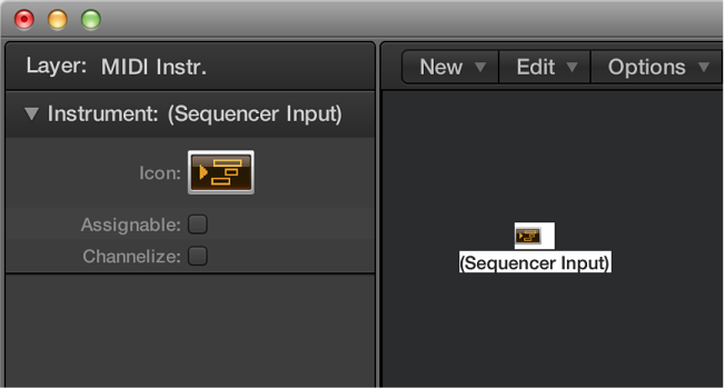 Figure. Environment window showing a sequencer input object and its inspector.