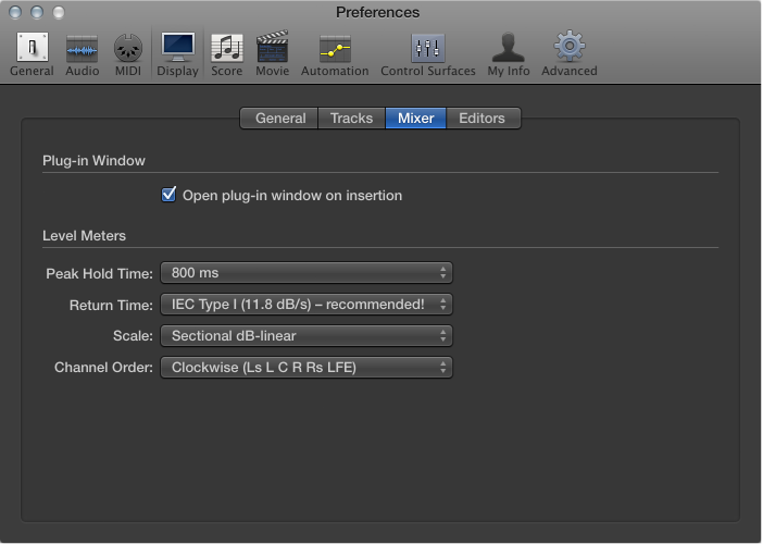 Figure. Mixer Display preferences.