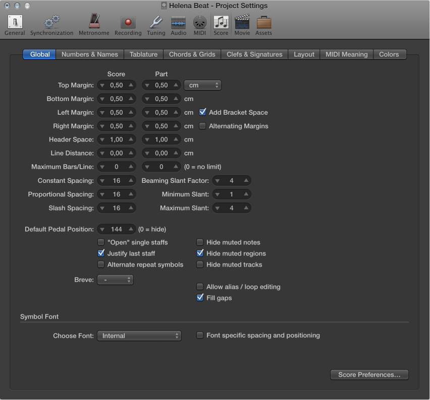 Figure. Global Score settings.