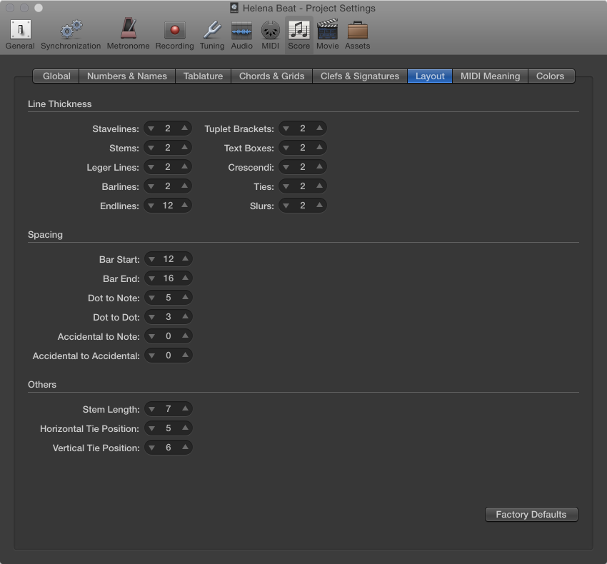 Figure. Score Layout settings.