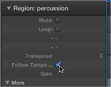 Figure. Follow Tempo checkbox in Region inspector.