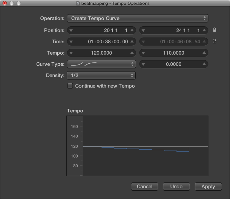 Figure. Tempo Operations window.