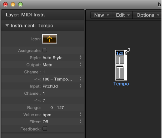 Figure. Tempo fader in the Environment.