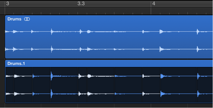 Figure. A pair of images showing an audio region before and after quantization.