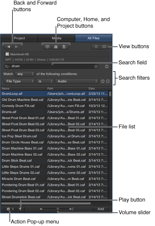 Figure. Media area showing the File Browser.