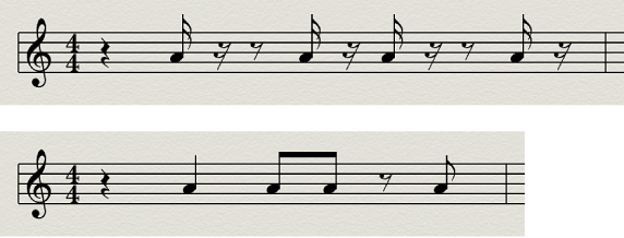 Figure. Interpretation disabled and enabled in the Score Editor.