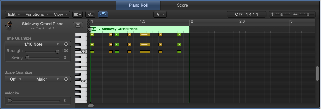 Figure. The Piano Roll Editor showing a MIDI region with note events.