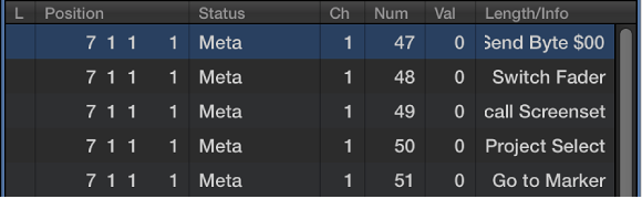 Figure. Liste d’événements affichant des méta-événements.
