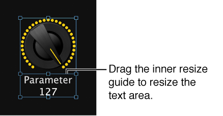 Figure. Dragging the inner resize guide to resize the text display area of a screen control.