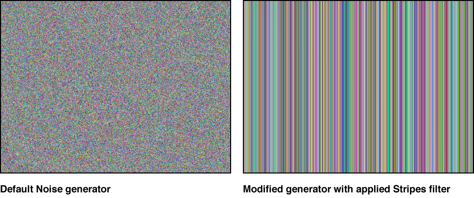 Canvas showing Noise generator alone, and combined with Scrape filter