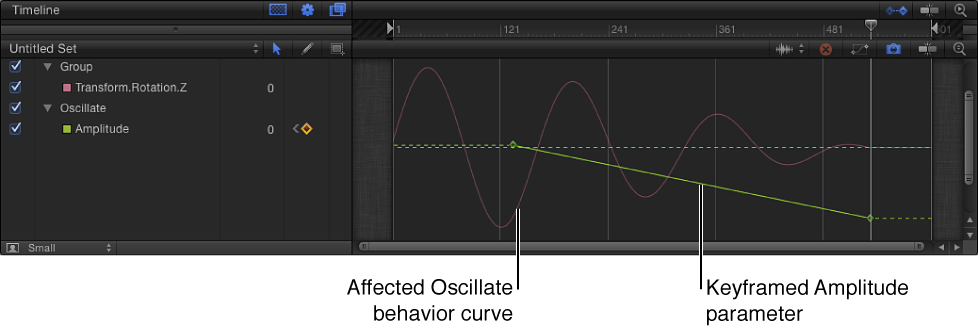 Keyframe Editor showing a decaying occilation effect