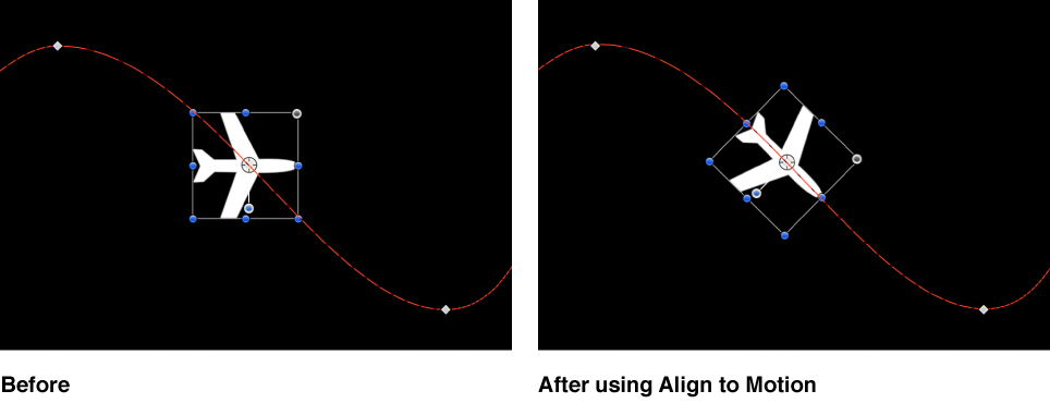 Canvas showing the effect of Align to Motion behavior