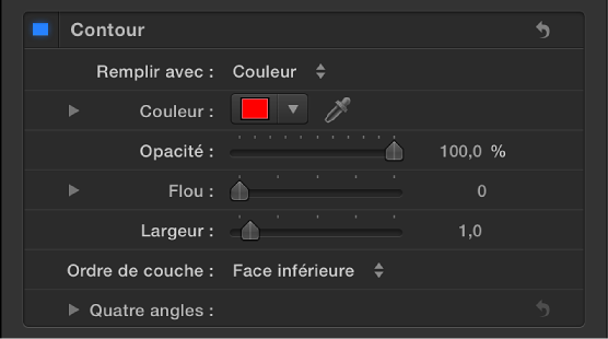 Commandes Contour dans la fenêtre Style de l’inspecteur de texte