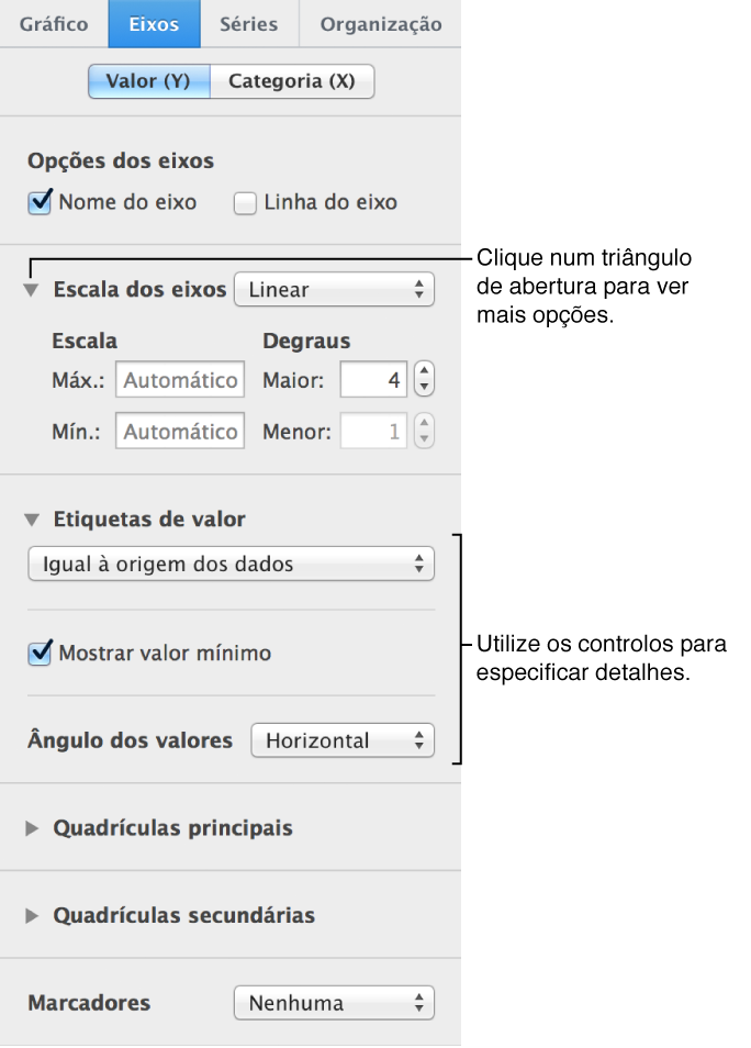 Controlo para formatar marcações do eixo do gráfico