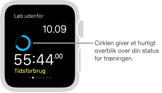 Under træningen kan du skubbe på skærmen for at se din status – eller tage din puls.