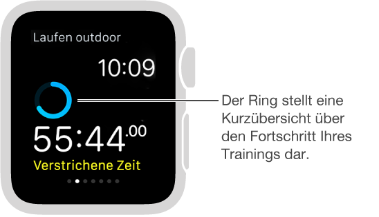 Sie können während des Trainings auf dem Bildschirm streichen, um Ihren Fortschritt anzuzeigen oder Ihre Herzfrequenz zu messen.