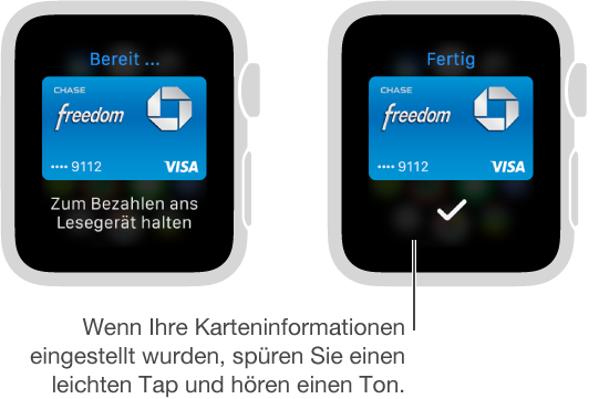 Wenn Ihre Karteninformationen eingestellt wurden, wird ein Markierungszeichen angezeigt und Sie spüren einen Tap.