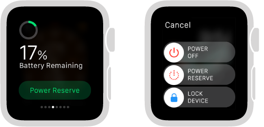 Two ways to turn on Power Reserve. Swipe to the Power glance or press and hold the side button to bring up the screen with three sliders: the middle one is Power Reserve.